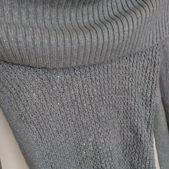 Vintage Y2K Candie's Gray Off the Shoulder Ribbed Sweater with Silver Sequins - Picture 2 of 4